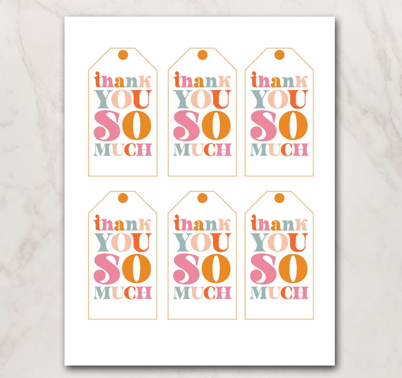 Printable Thank You Tags Editable Template Fun Vintage Retro Design MCM Tags for Party Favors Printable Tags Instant Download image 5
