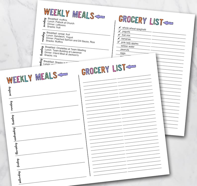 Printable Meal Planner & Shopping List Weekly Meal Planner Template