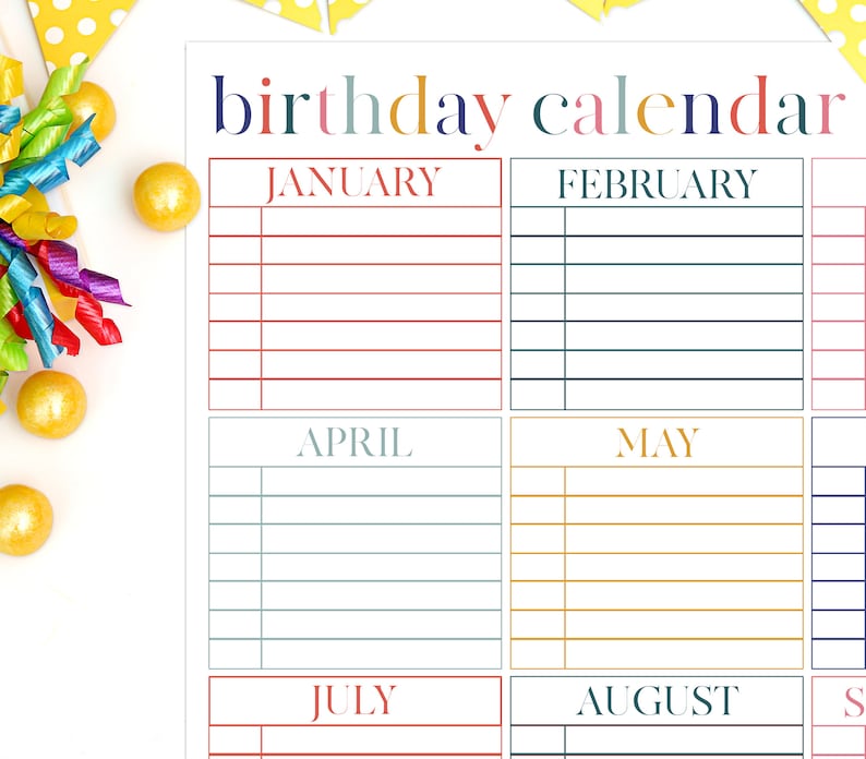 Printable Perpetual Birthday Calendar Digital Download Perpetual ...