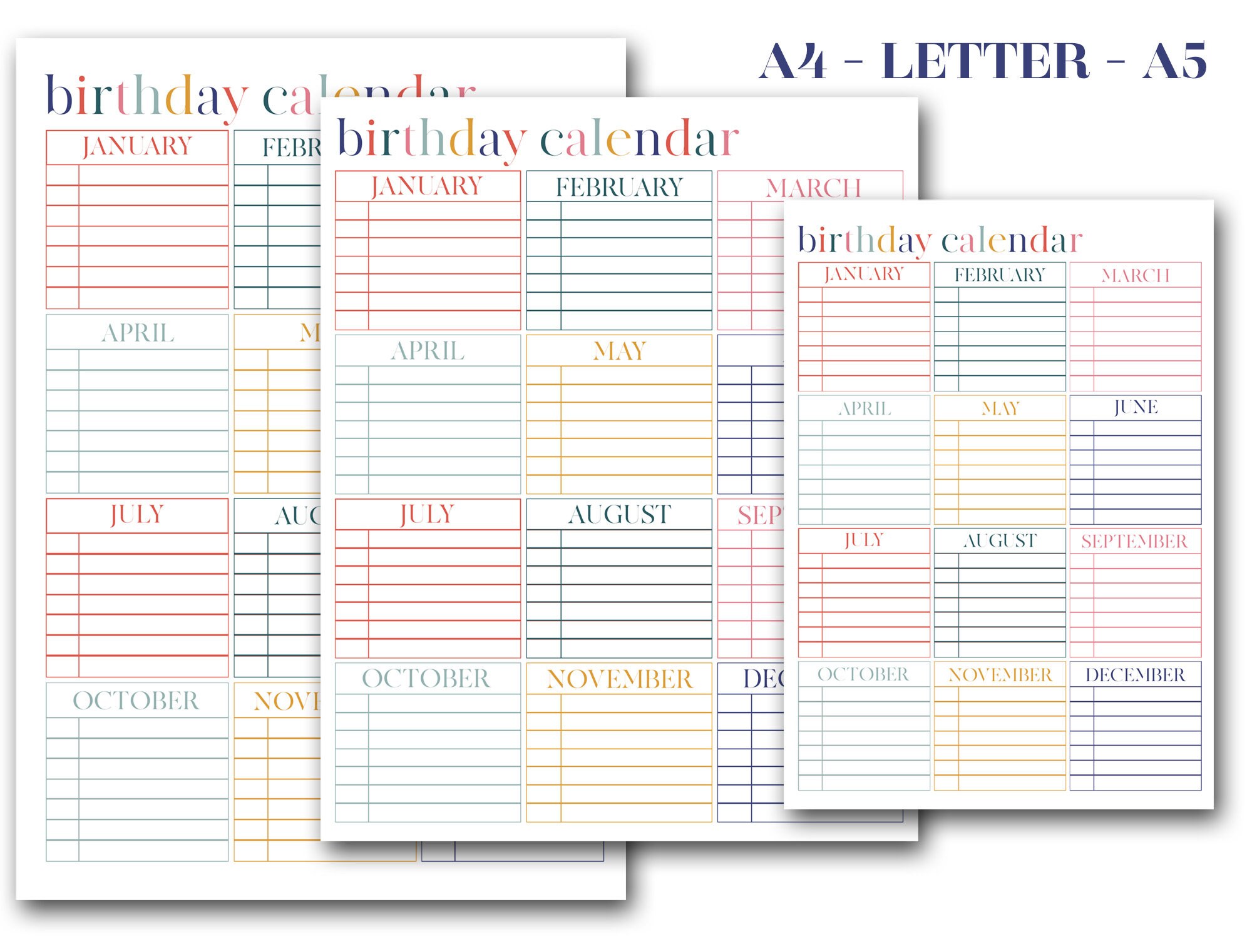 Printable Perpetual Birthday Calendar Digital Download Perpetual ...