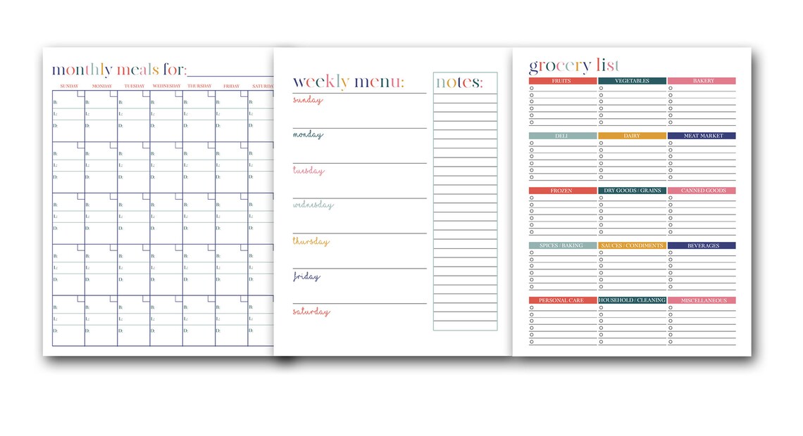 Printable Monthly and Weekly Meal Planner and Grocery List | Menu ...