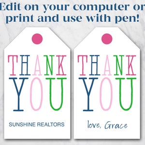 Printable Thank You Tags EDITABLE Colorful and fun printable gift tags or favor tags for a variety of occasions. image 4