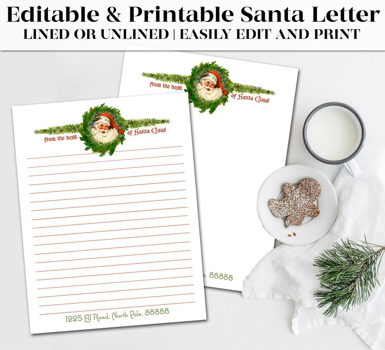 Printable Letter From Santa Letterhead | Fully Editable Christmas Printable Santa Claus Letter ...