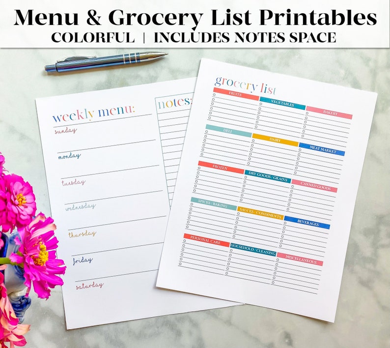 Printable Weekly Meal Planner & Grocery List | Menu Planner | Meal Prep ...