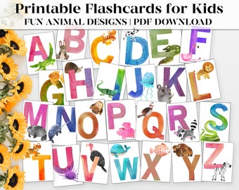 Printable Flash Cards for Kids | Animal Alphabet Cards | Toddler Flash Cards | Flashcards Alphabet | Curriculum Teaching Printables Download