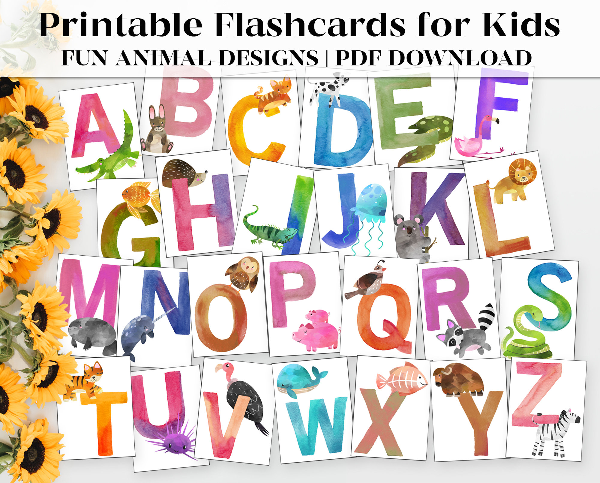 Printable Flash Cards for Kids | Animal Alphabet Cards | Toddler Flash