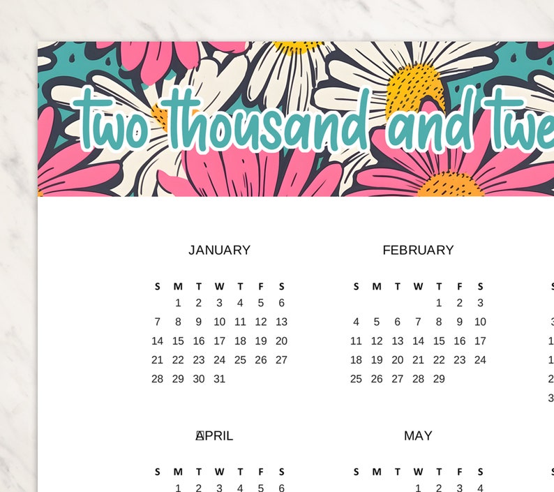 Printable 2024 Wall Calendar Year at a Glance Etsy
