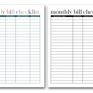 Monthly Bill Tracker Printable Budget Sheet Bill Planner Budget