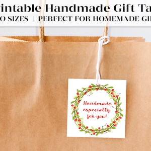 Printable Gift Tags for Handmade Items with Holiday Wreath Design | Instant Download | Perfect for Handmade Christmas Gifts
