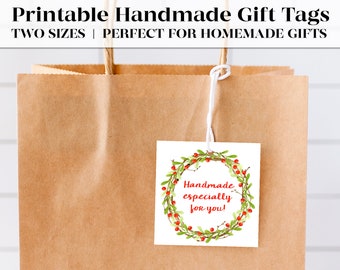 Printable Gift Tags for Handmade Items with Holiday Wreath Design | Instant Download | Perfect for Handmade Christmas Gifts