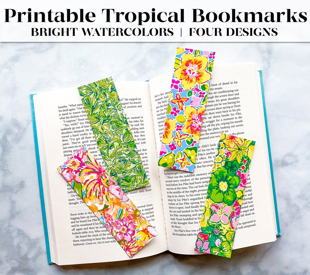 Preppy Printable Bookmarks With Fun Floral Tropical Design Aesthetic