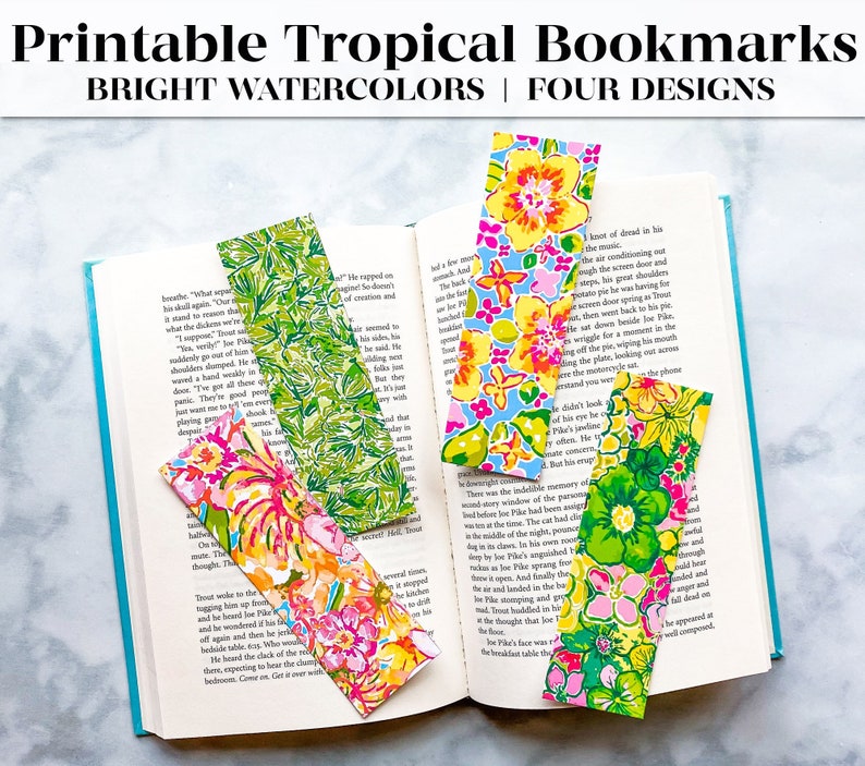 Preppy Printable Bookmarks with Fun Floral Tropical Design  image 1