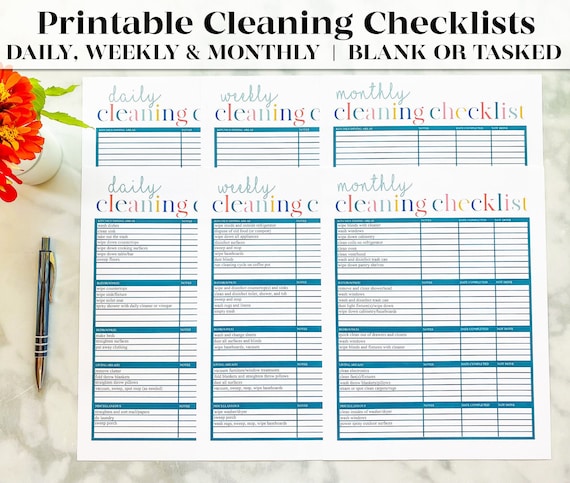 Cleaning Printables | Cleaning Schedules | Daily Weekly Monthly Cleaning Checklist | Printable Cleaning Schedule | Cleaning Routine List