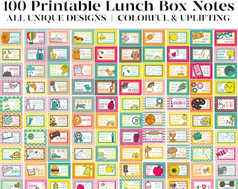 Over 100 Printable Lunch Box Notes | Lunch Box Cards | Lunch Notes | No Repeat Designs! | Send smiles to lunch every day! | Kids Printables