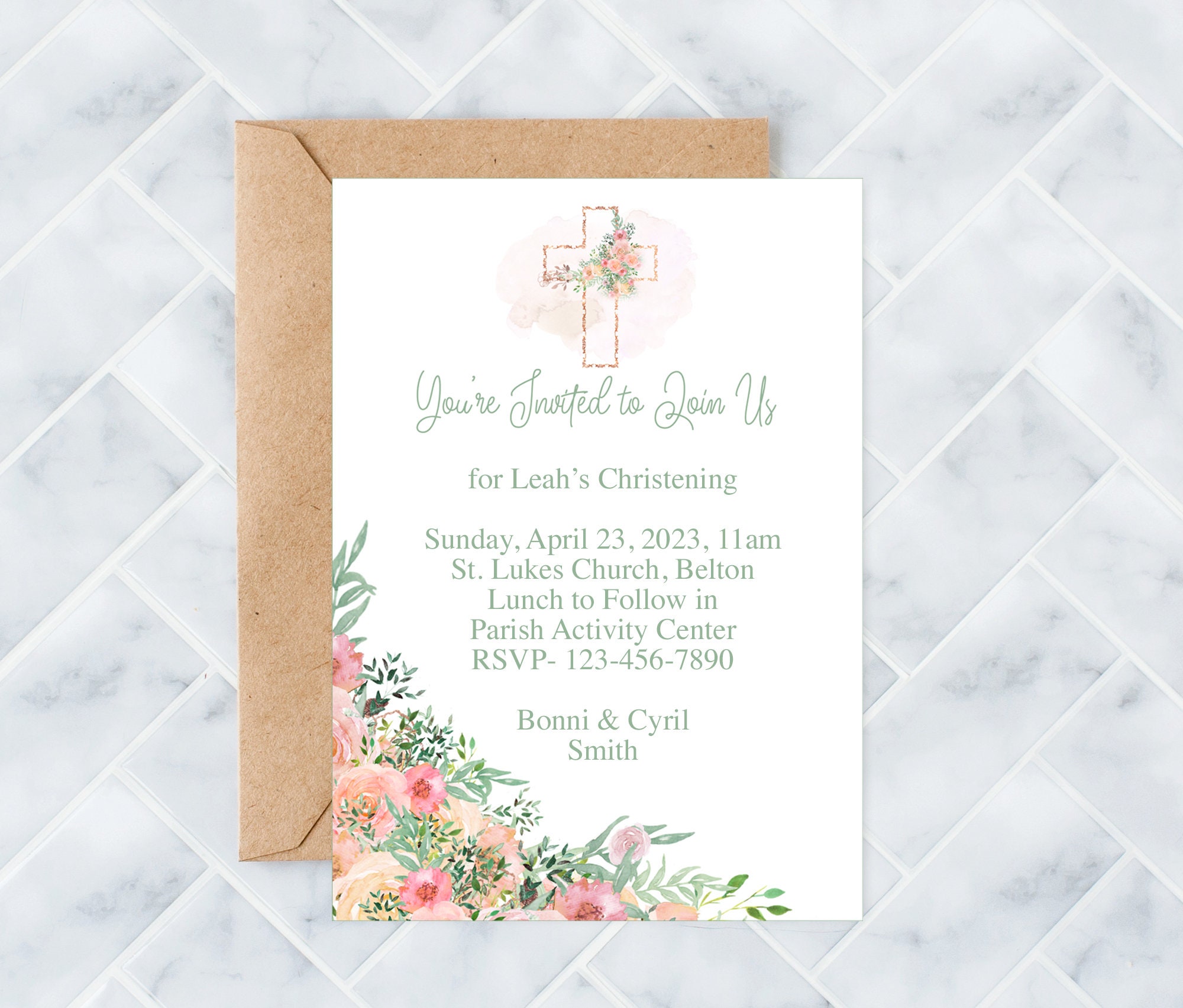 Printable Baptism Invitation Template Christening Invite First ...