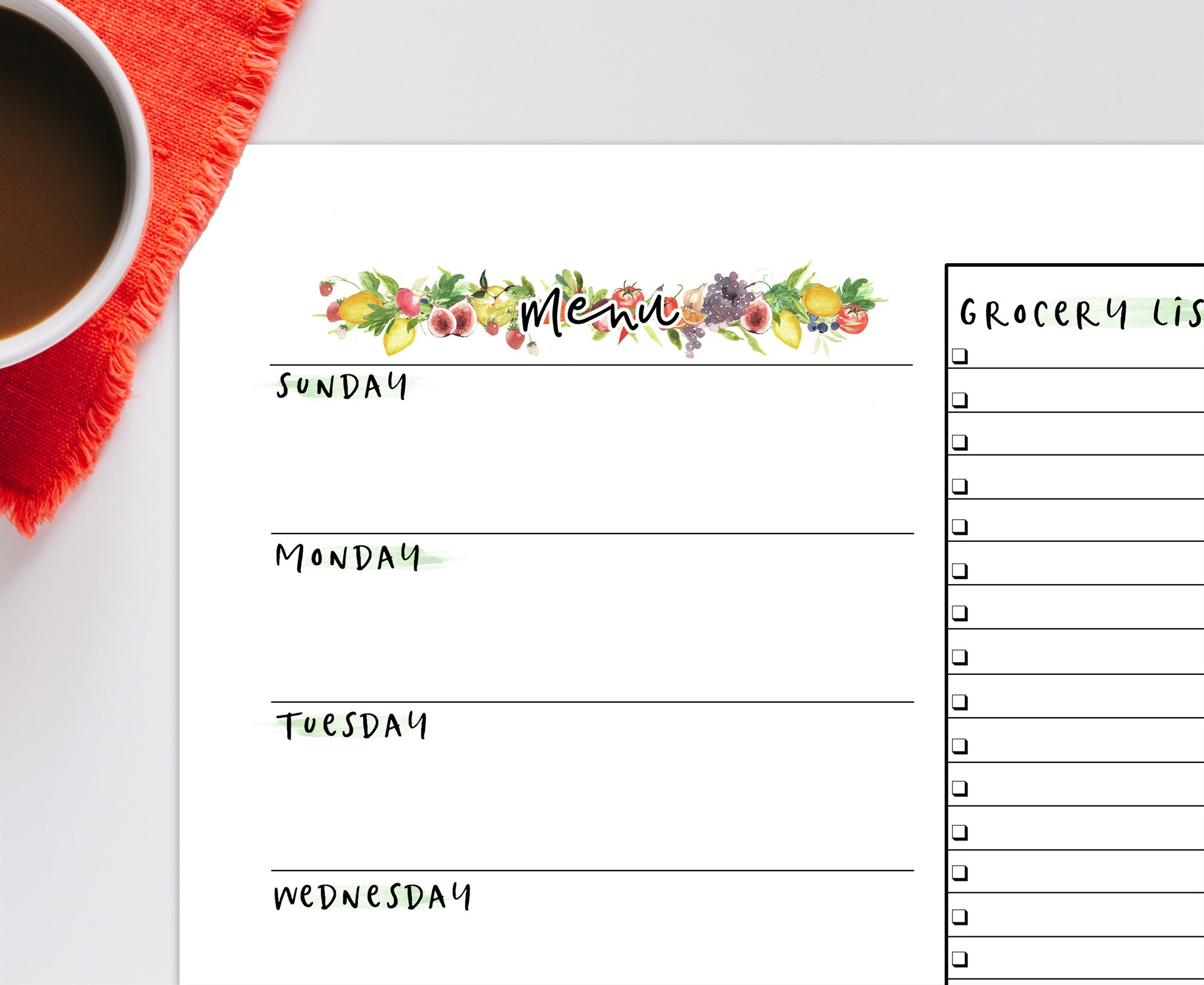 Watercolor Printable Meal Planner With Shopping List | Weekly Menu ...