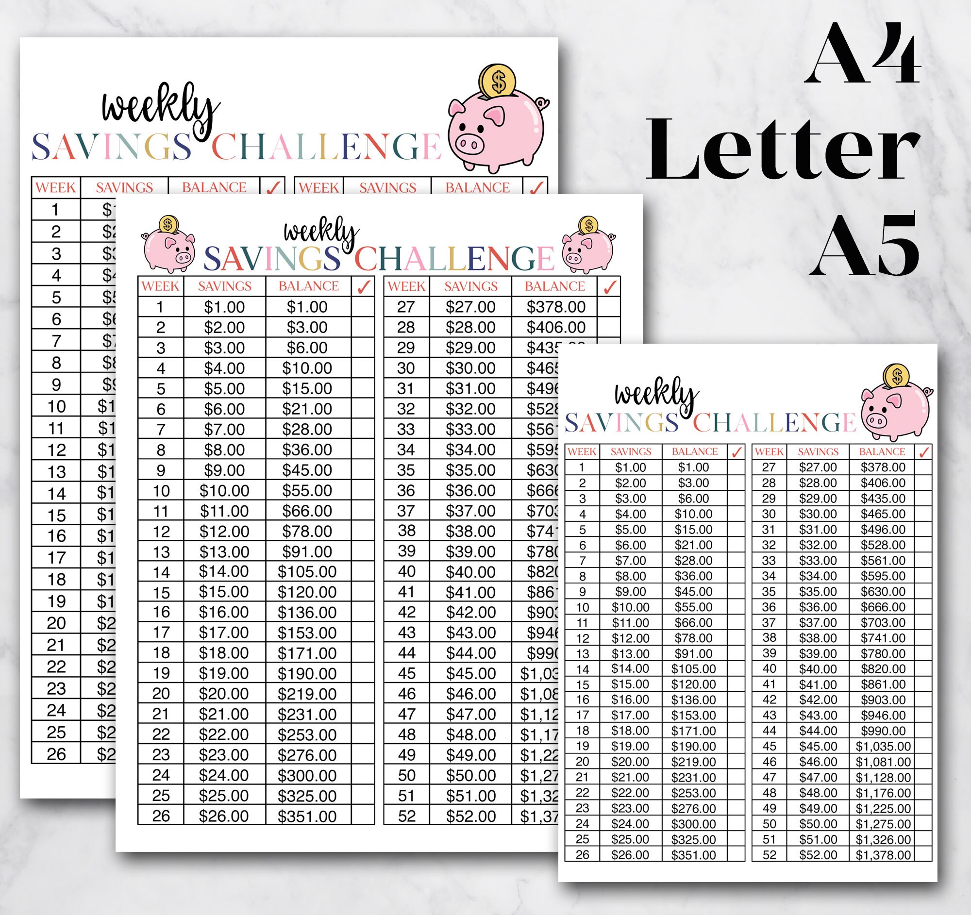 Printable Savings Tracker | Weekly Savings Challenge | Personal Finance ...