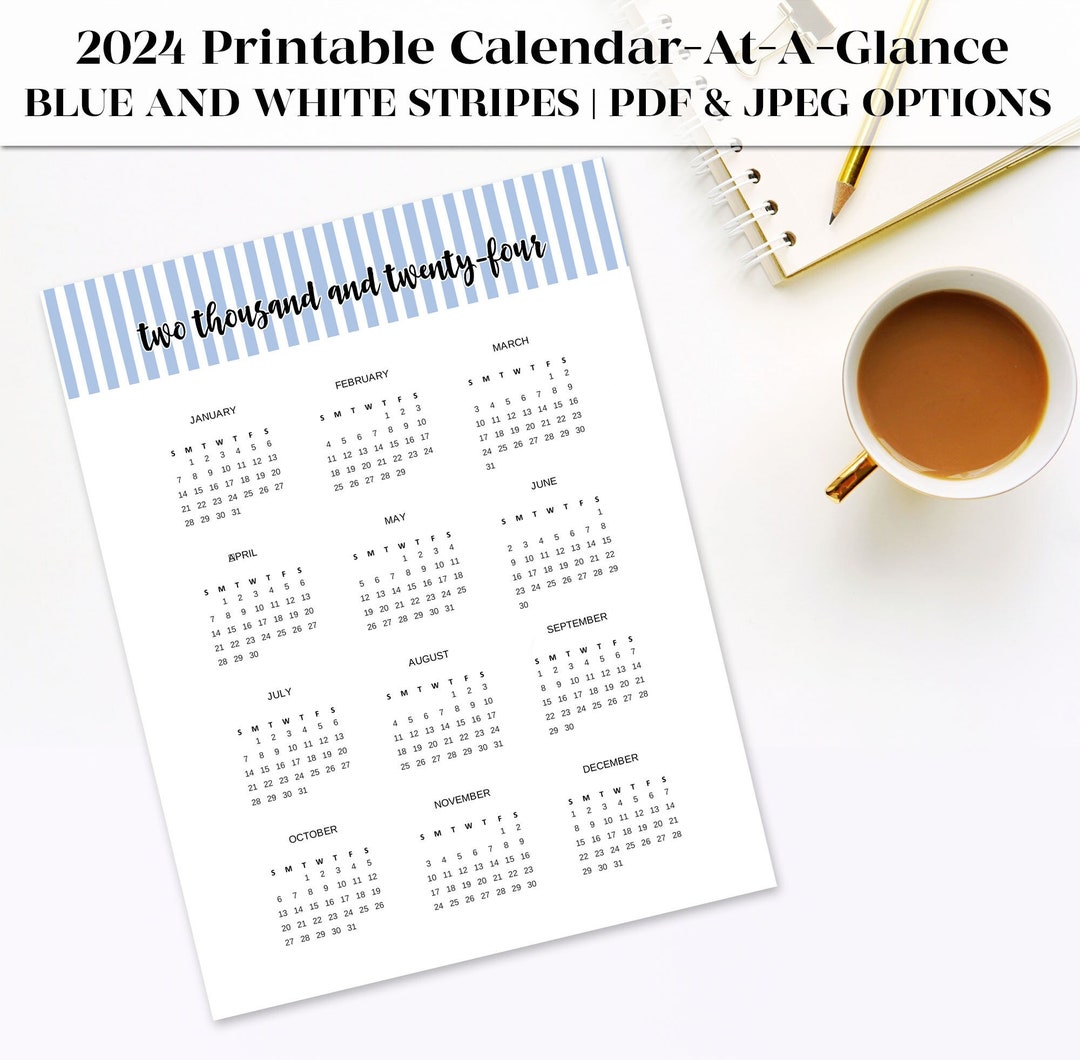 Printable 2024 Wall Calendar Year at a Glance Printable Digital ...
