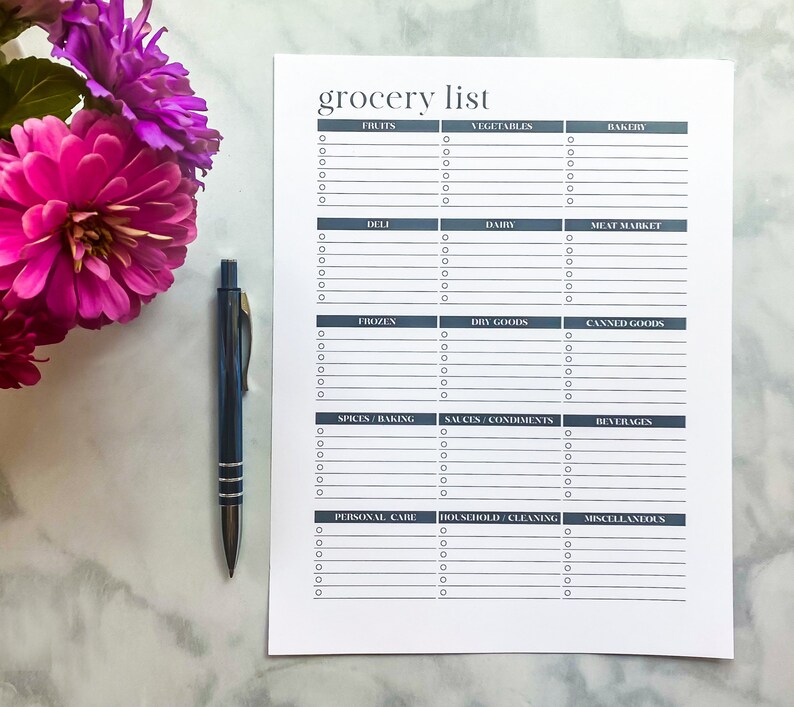 Weekly Meal Planner With Grocery List Printable in Black & Etsy