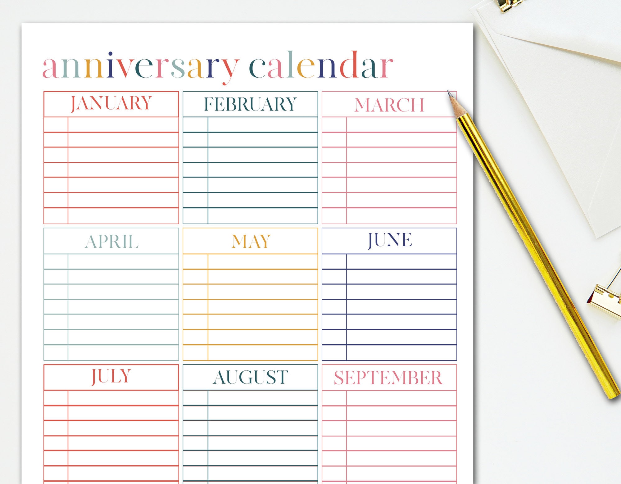 Printable Perpetual Anniversary Calendar Digital Download Perpetual ...