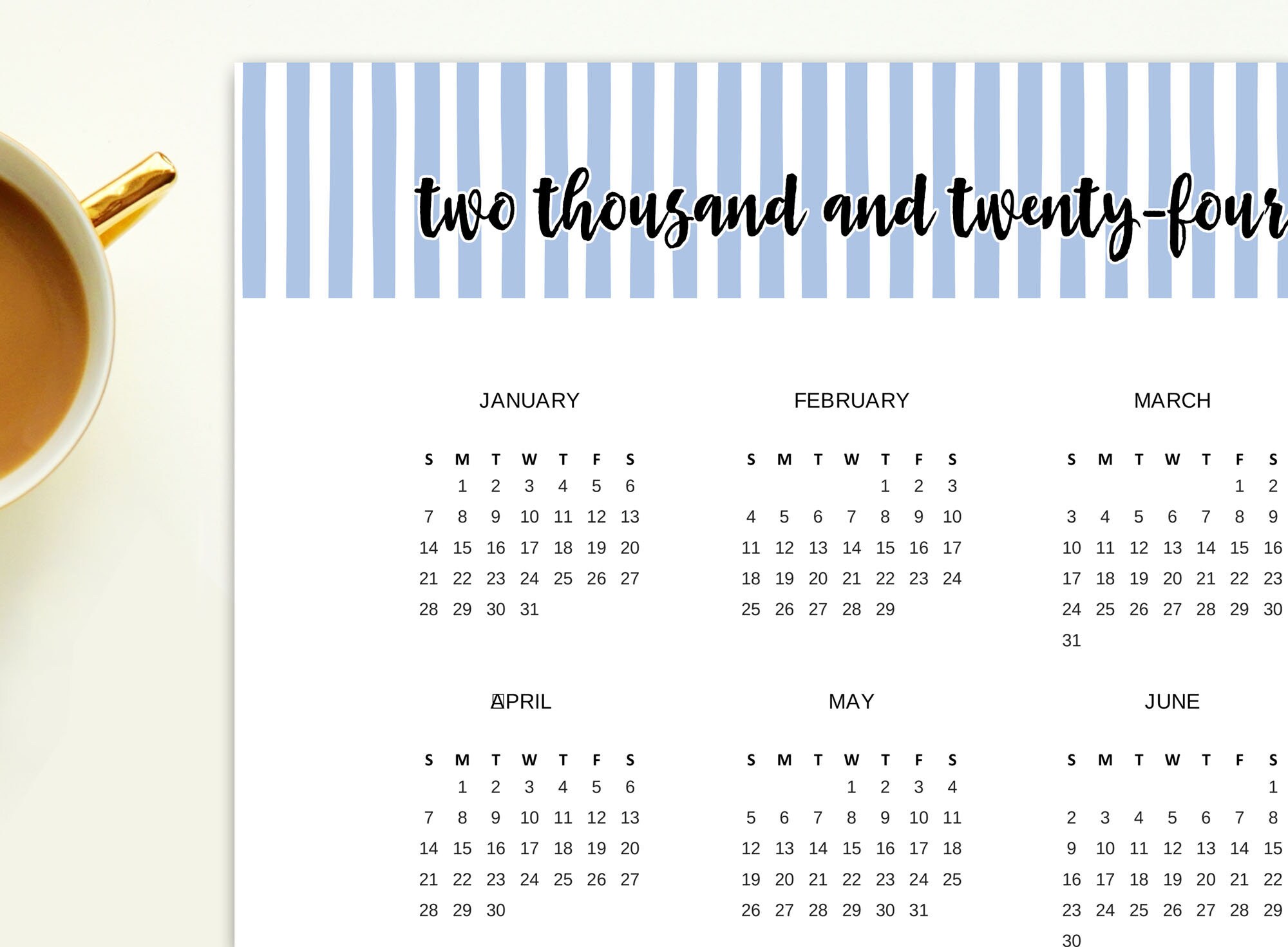 Printable 2024 Wall Calendar Year at a Glance Printable Digital ...