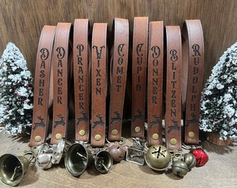 Leather Reindeer Bells - Complete set of 9