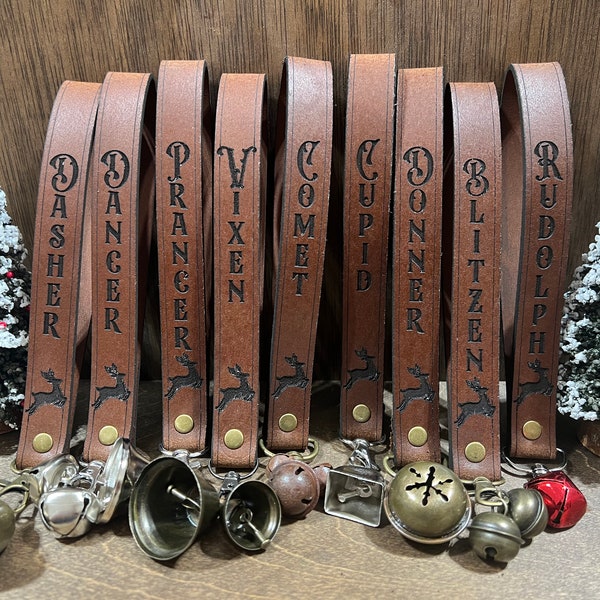 Leather Reindeer Bells - Complete set of 9