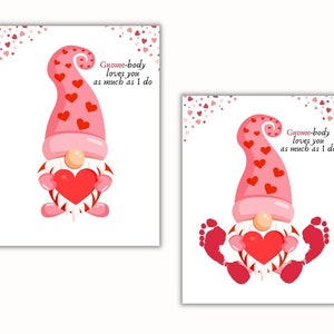 Valentines Dat Footprint Art, Gnome Body Loves You, Gnome Footprint Craft voor kinderen Baby Peuter, Cadeau, Geheugen Aandenken, Afdrukbare DIY-kaart