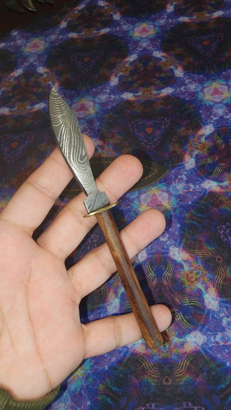 Mini Damascus Steel Curved Spear With Sheath Wooden Handle - Etsy