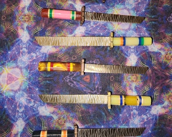 Gold Anodized Mini Katana Candle Wax Carving Tool, Envelope Opener, or Mini Collectable Sword Zebra/Flame Pattern
