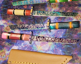 Rainbow Anodized Mini Katana Candle Wax Carving Tool Cool Flower  Patterns Mini Collectable Sword or Envelope Opener