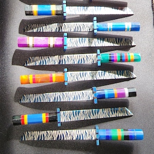 BLUE Anodized Mini Katana Candle Wax Carving Tool Cool Zebra Flame Pattern Collectable Mini Sword or Envelope Opener