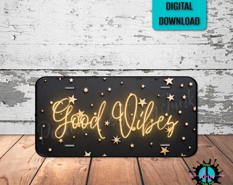 Hippie Good Vibes License Plate Png: Sublimation Printing (Digital Download)