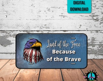 Military Veteran License Plate PNG: Patriotic Eagle Design (Digital Download)