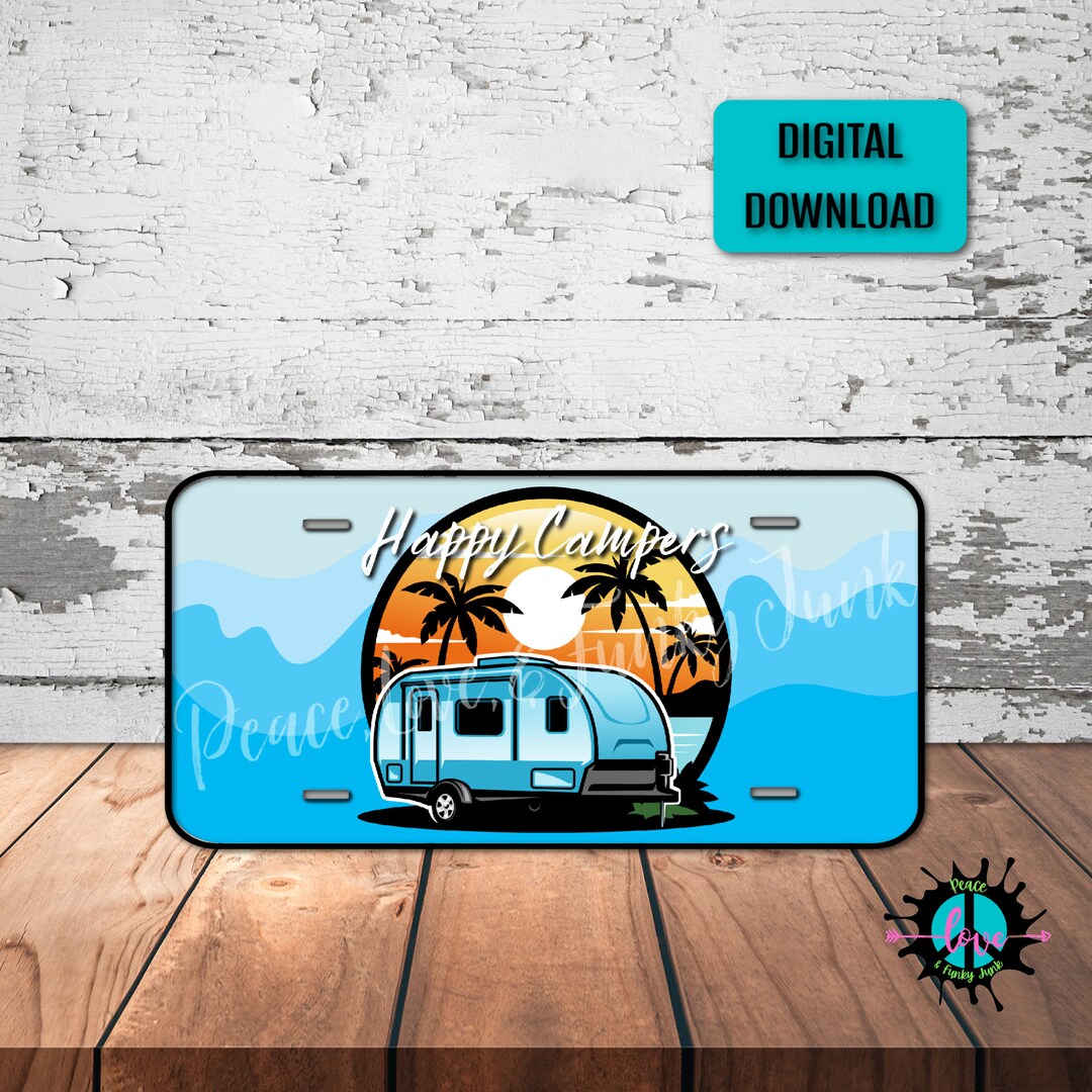 Happy Campers License Plate Png for Sublimation Printing, Vibrant