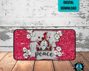 Hippie Peace Gnome License Plate PNG: Sublimation Printing (Digital Download)