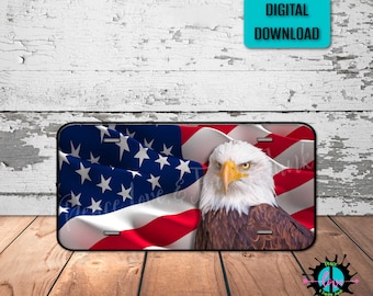 Bald Eagle American Flag License Plate PNG: Veteran Sublimation (Digital Download)