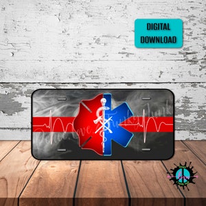 Thin Red Line Firefighter EMT Smoky License Plate Png for Sublimation Printing, Firefighter EMT, Medical License Plate Png, Digital Download