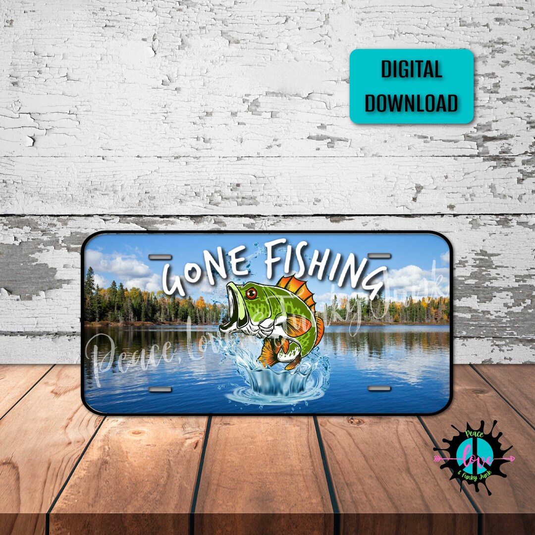 Gone Fishing License Plate Png for Sublimation Printing, Vibrant Fish License Plate Png, Digital