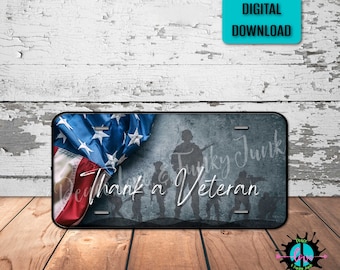Thank a Veteran American Flag License Plate PNG (Digital Download)