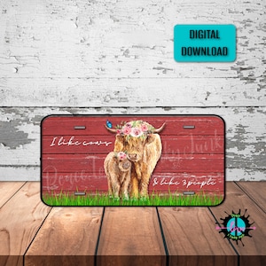 I Like cows & Like 3 People, Farm Life Cows License Plate Png, Sublimation Printing, Vibrant Cow Lovers License Plate Png, Digital Download