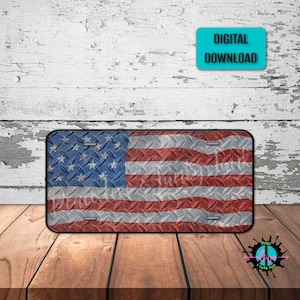 Proud American Diamond Plate Flag Matrícula Png para impresión por sublimación, Veterano militar Matrícula Png, Descargas digitales