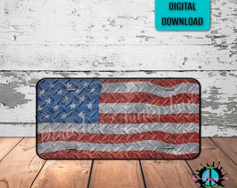 American Flag License Plate PNG: Diamond Plate Sublimation (Digital Download)