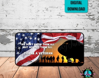 Thank a Veteran American Flag License Plate PNG (Digital Download)