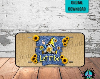 Gnome License Plate Png: Hippie Sunflower Sublimation Design (Digital Download)