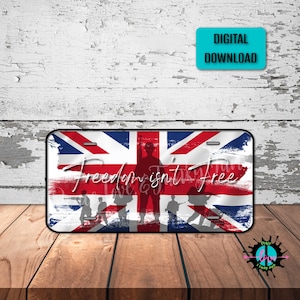 Union Jack, Freedom Isn&#39;t Free British Flag License Plate Png for Sublimation Printing, Proud Veteran License Plate Png, Digital Downloads