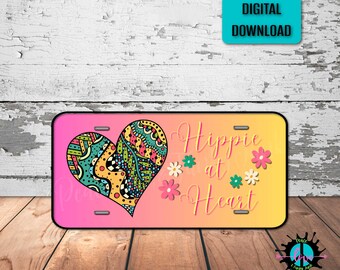 Hippie Heart License Plate PNG: Sublimation Printing (Digital Download)