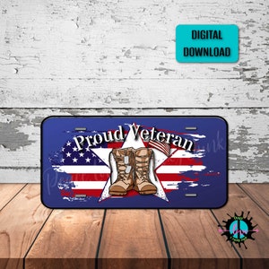 Proud Veteran American Flag License Plate Png para impresión por sublimación, Military Veteran License Plate Png, Descargas digitales
