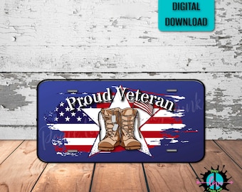 American Flag Veteran License Plate PNG: Sublimation Design (Digital Download)