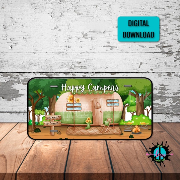 Happy Campers License Plate Png for Sublimation Printing, Vibrant Campers License Plate Png, Digital Downloads